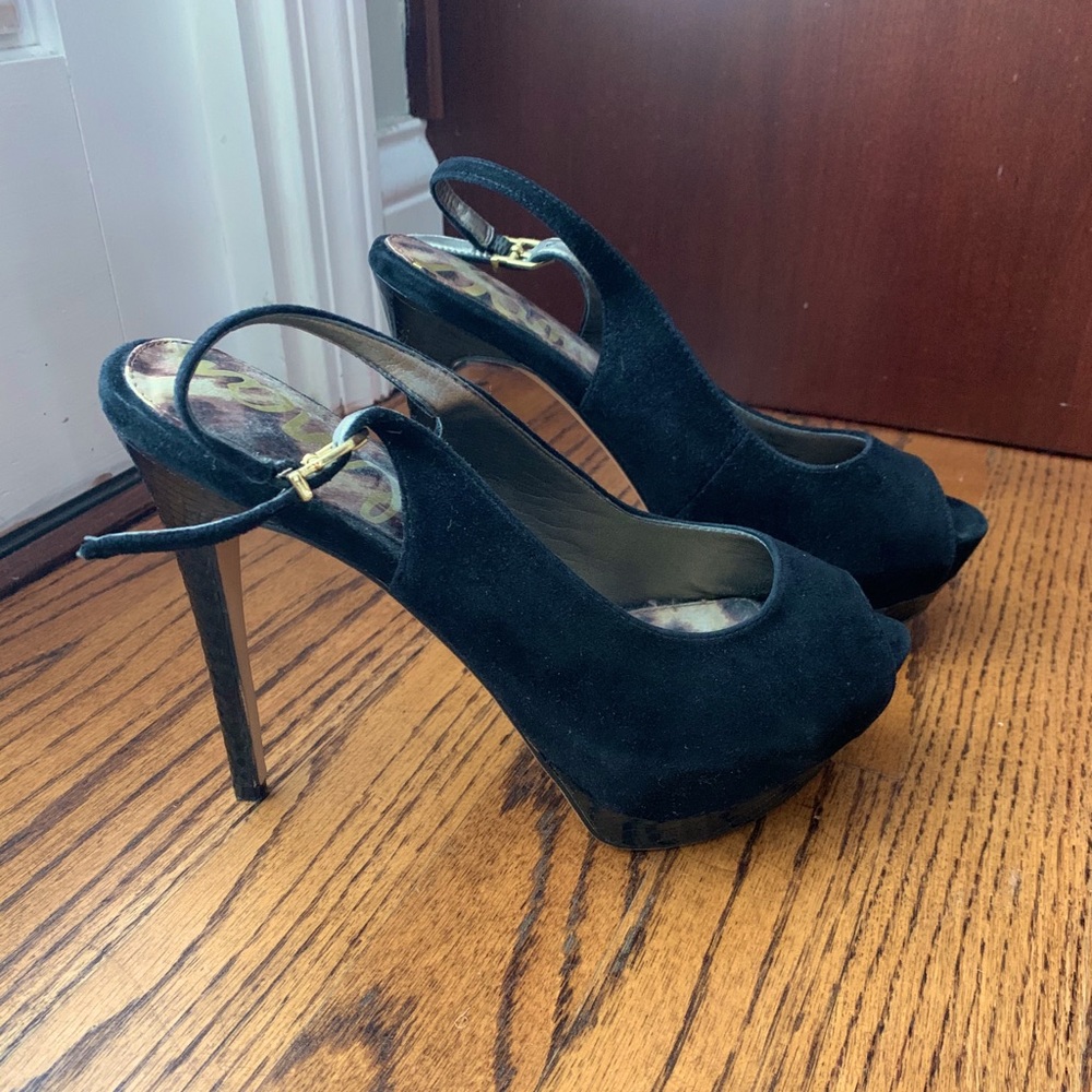 Sam Edelman black open toed sling backs